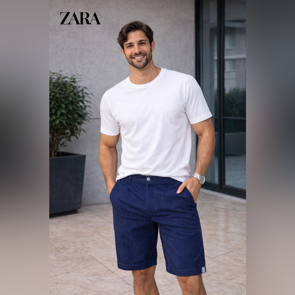 Zara Men's Navy Pinstripe Shorts B41